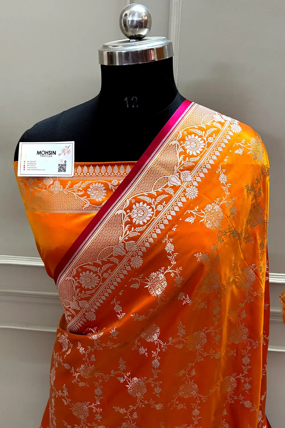 Orange Jhanjaal Katan Mashru Silk Banarasi Saree