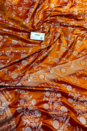 Orange Jhanjaal Katan Mashru Silk Banarasi Saree
