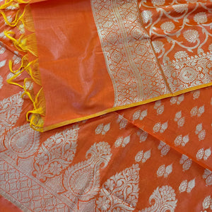 Orange Kalgha Lau Banarasi Silk Suit