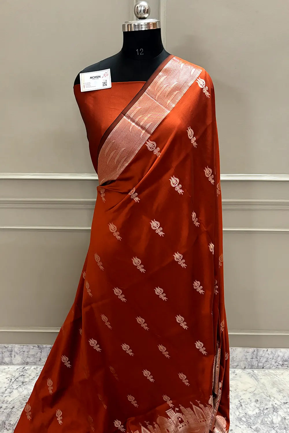 Orange Kalyug Semi Katan Silk Banarasi Saree
