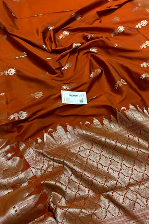 Orange Kalyug Semi Katan Silk Banarasi Saree