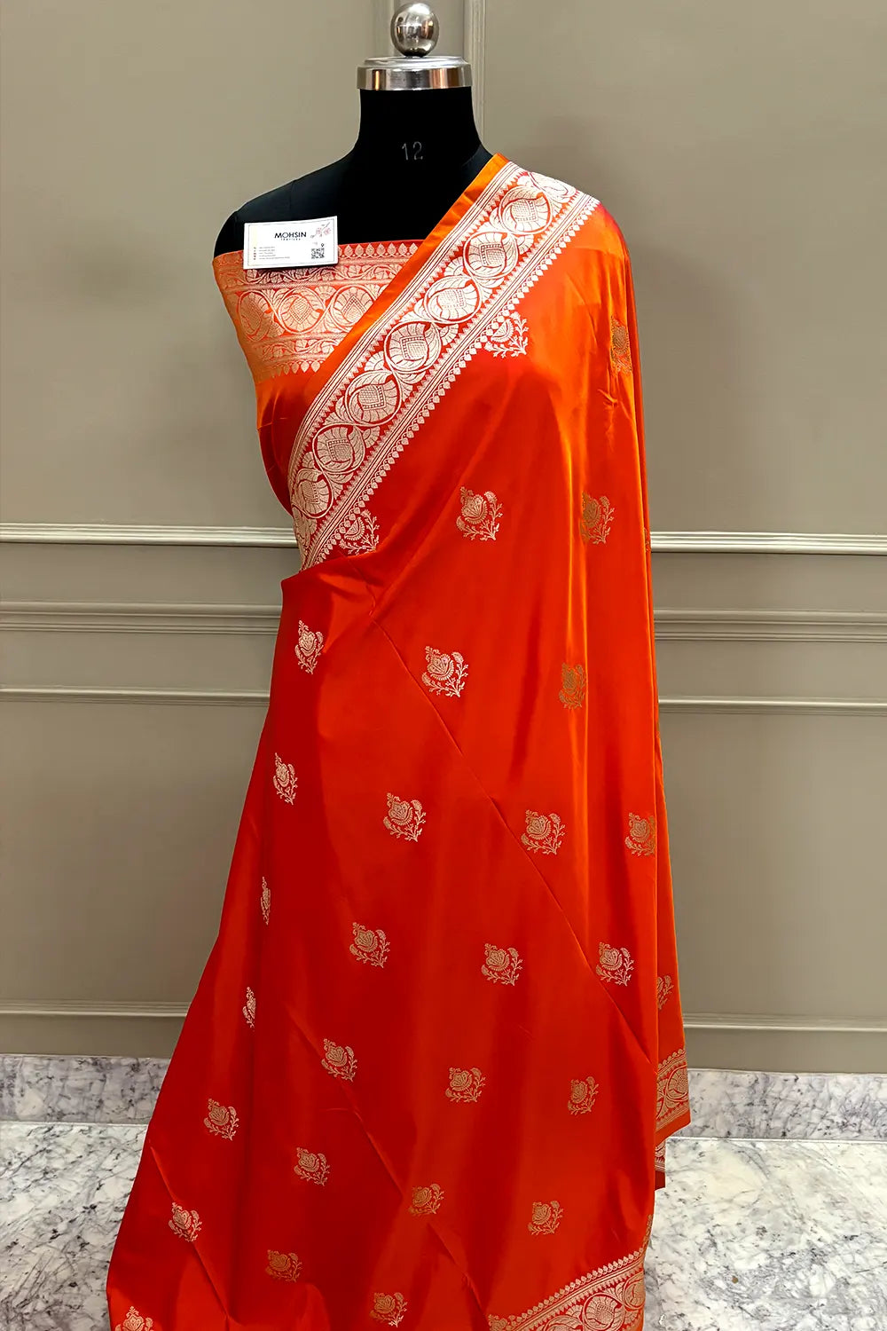 Orange Kohinoor Buti Katan Silk Banarasi Saree