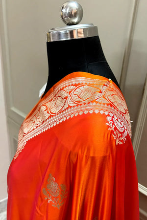 Orange Kohinoor Buti Katan Silk Banarasi Saree