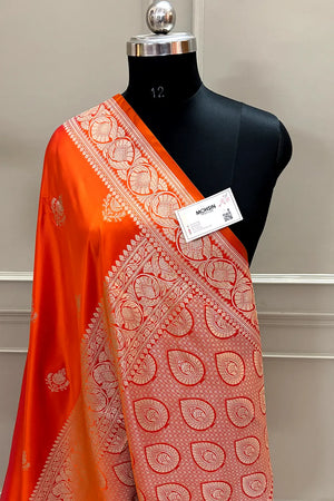Orange Kohinoor Buti Katan Silk Banarasi Saree