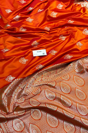 Orange Kohinoor Buti Katan Silk Banarasi Saree