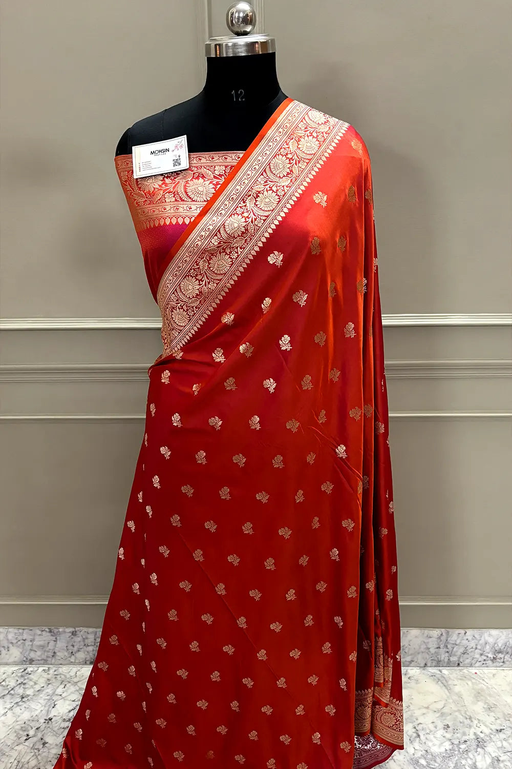 Orange Magenta Chaman Buti Katan Mashru Silk Banarasi Saree