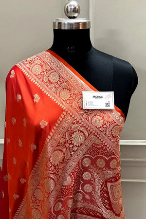 Orange Magenta Chaman Buti Katan Mashru Silk Banarasi Saree