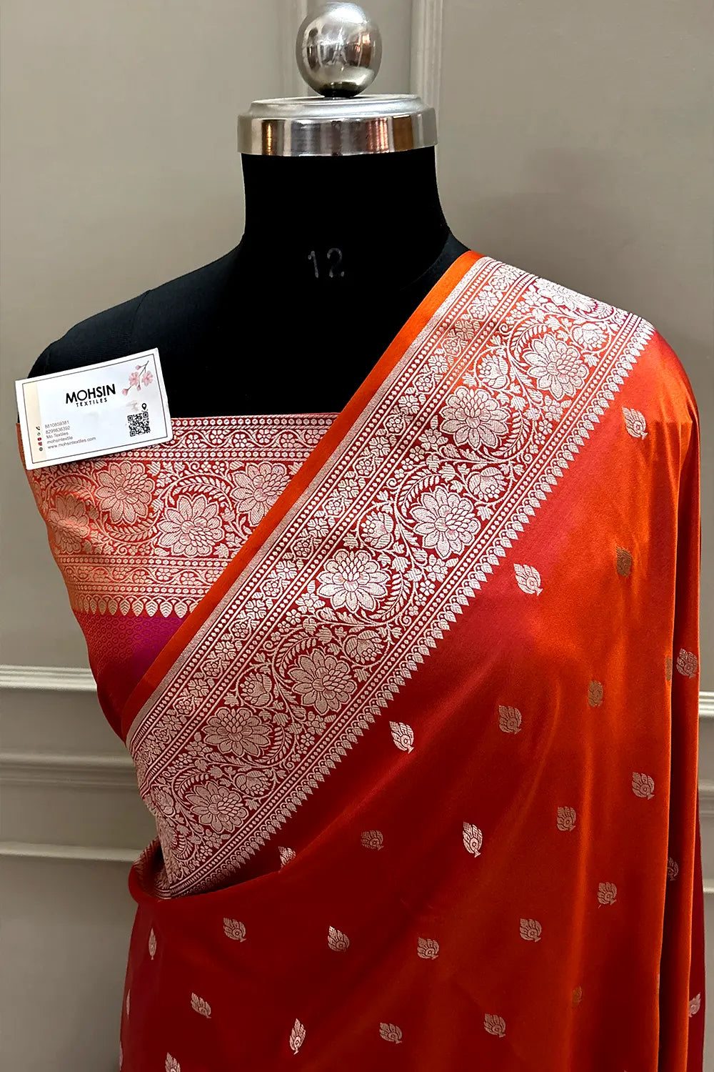 Orange Magenta Mario Patti Katan Mashru Silk Banarasi Saree