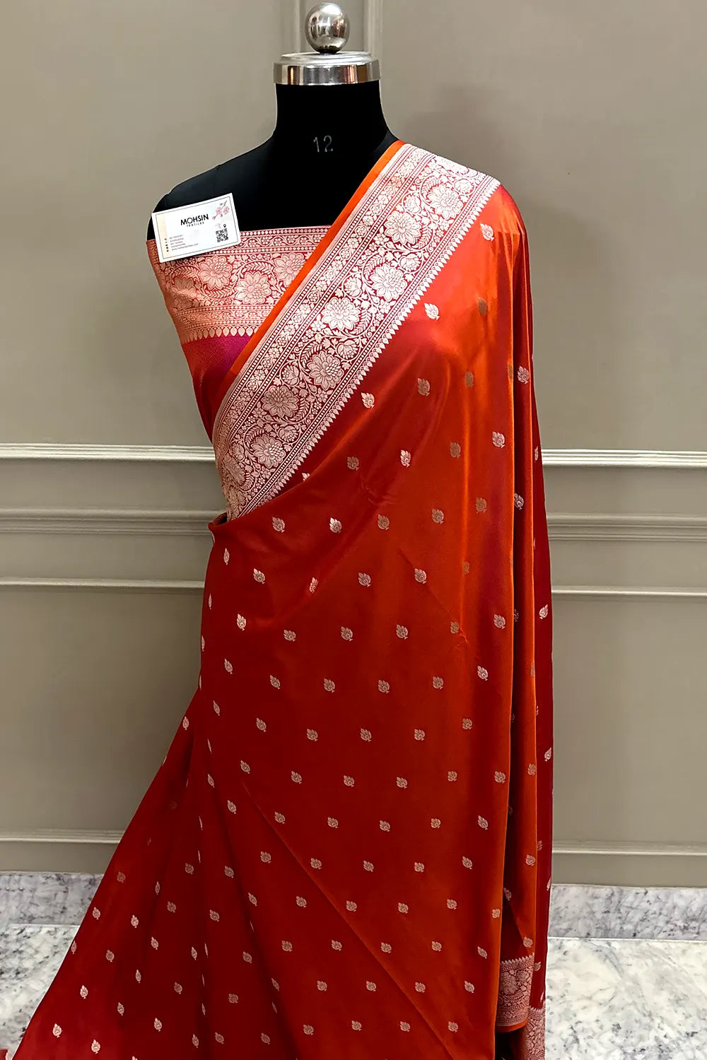 Orange Magenta Mario Patti Katan Mashru Silk Banarasi Saree