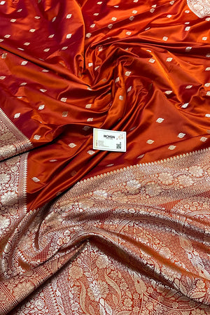 Orange Magenta Mario Patti Katan Mashru Silk Banarasi Saree
