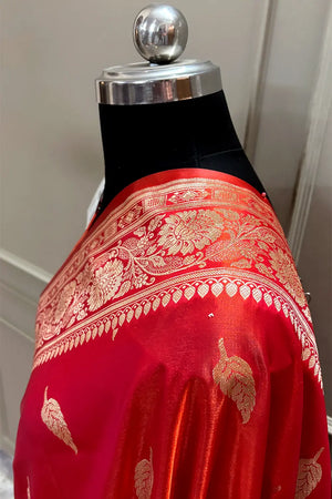 Orange Magenta Zari Satin Silk Banarasi Saree