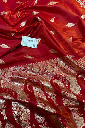Orange Magenta Zari Satin Silk Banarasi Saree