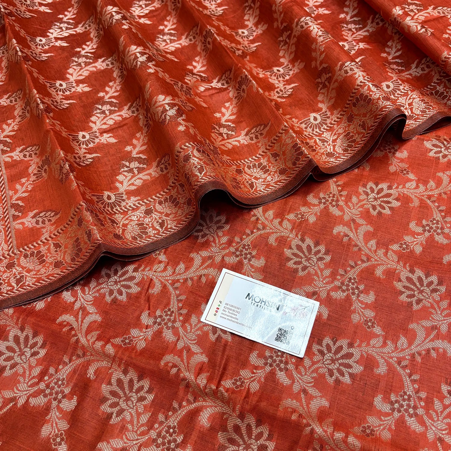 Orange Mogambo Jaal Cotton Silk Banarasi Suit