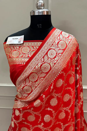 Orange Murmuri Jaal Katan Silk Banarasi Saree