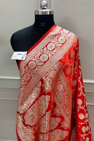 Orange Murmuri Jaal Katan Silk Banarasi Saree