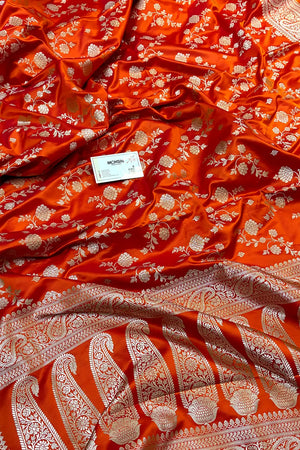 Orange Nafis Jaal Katan Silk Banarasi Saree