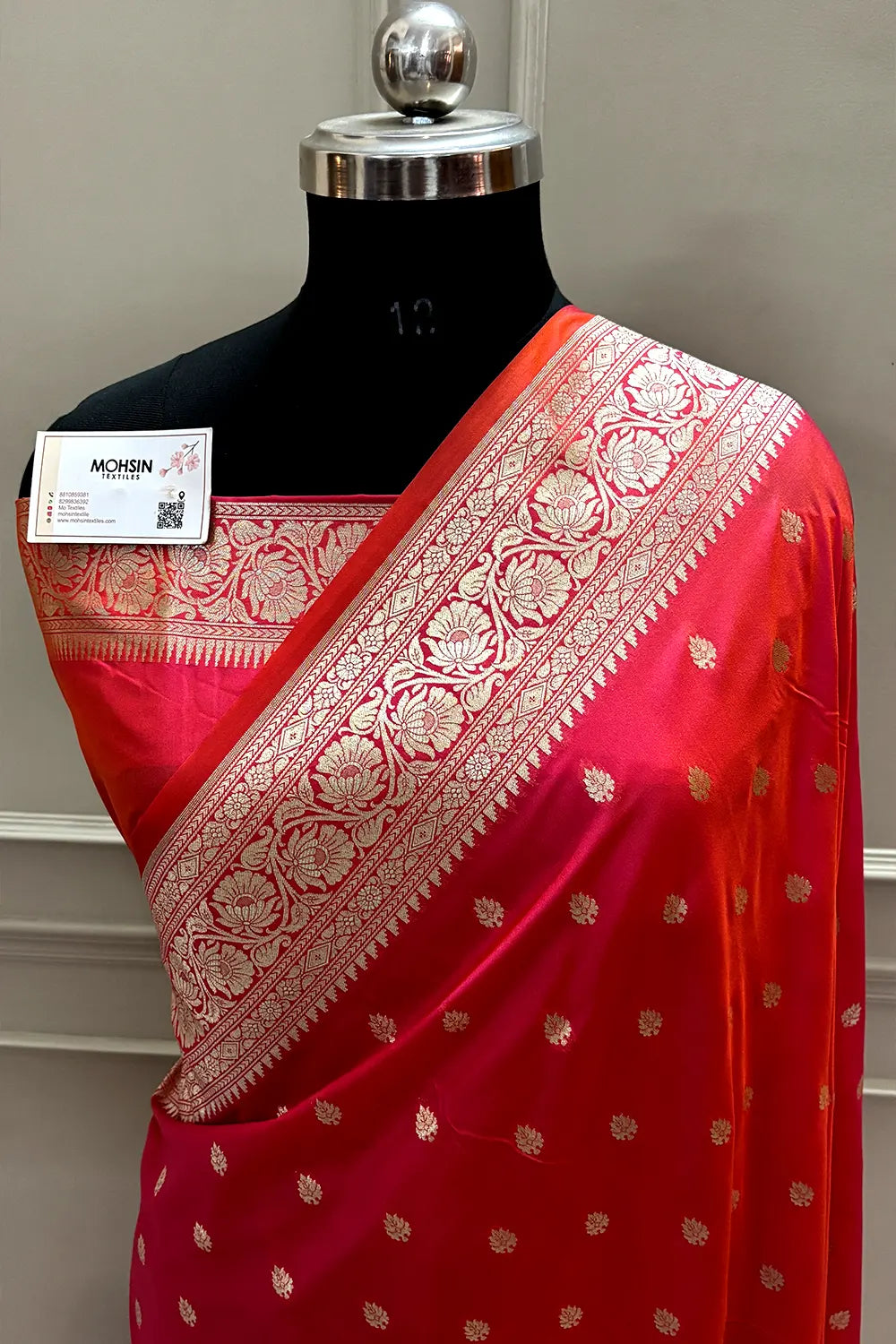 Orange Pink Rudraksha Buti Katan Silk Banarasi Saree