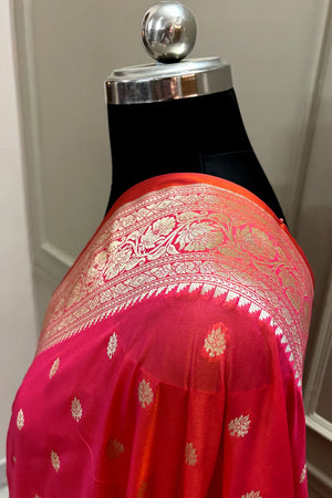 Orange Pink Rudraksha Buti Katan Silk Banarasi Saree