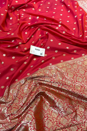 Orange Pink Rudraksha Buti Katan Silk Banarasi Saree