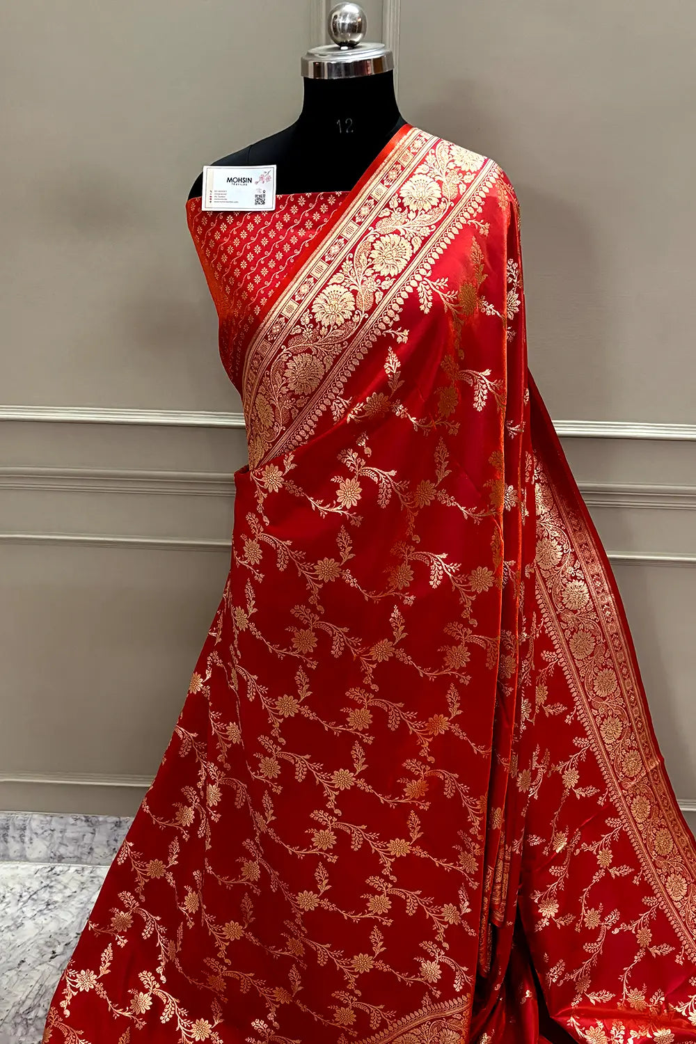 Orange Pink Zari Katan Satin Silk Banarasi Saree