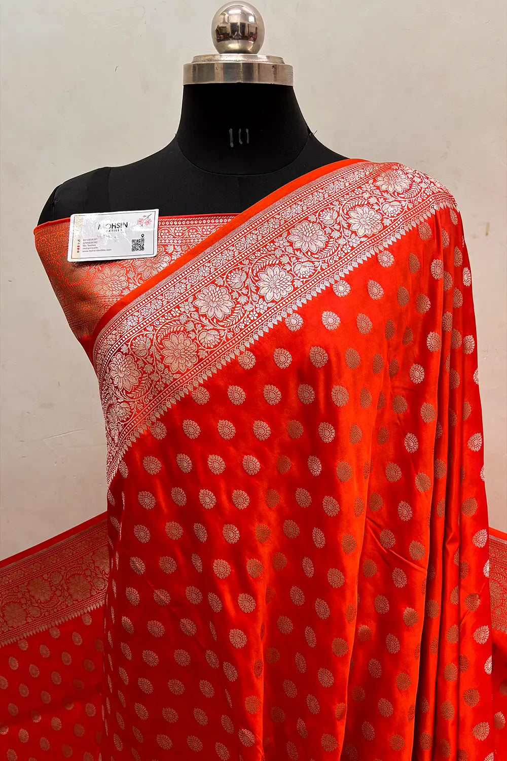 Orange Pink Zari Katan Silk Banarasi Saree