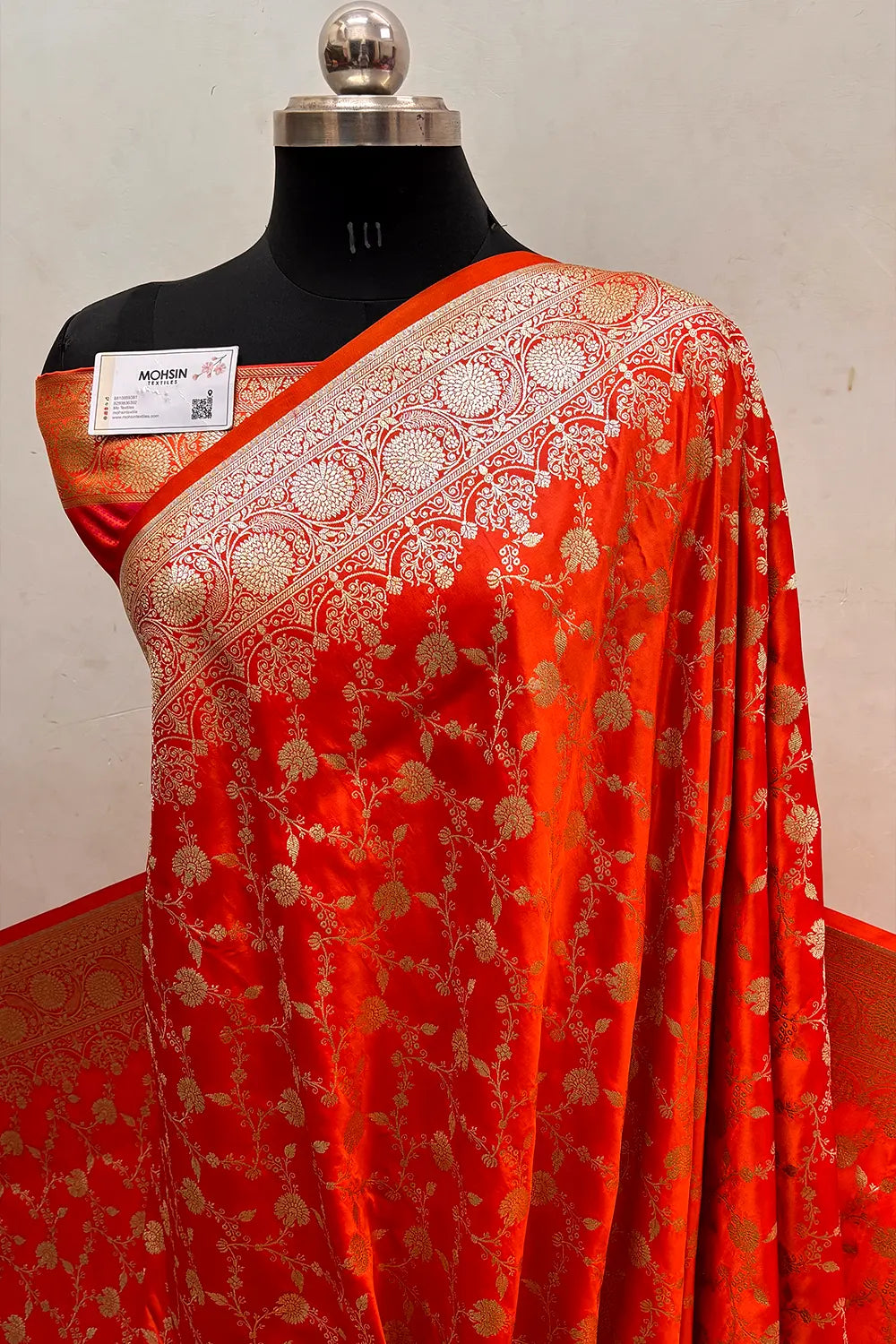 Orange Pink Zari Katan Silk Banarasi Saree