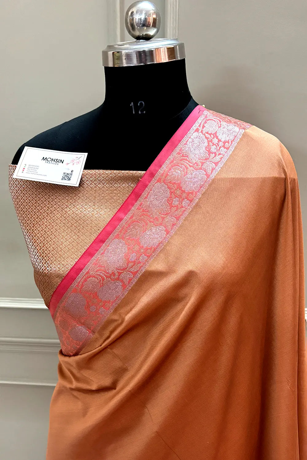 Orange Plain Banarasi Silk Saree