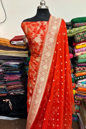 Orange Pure Viscose Georgette Banarasi Suit
