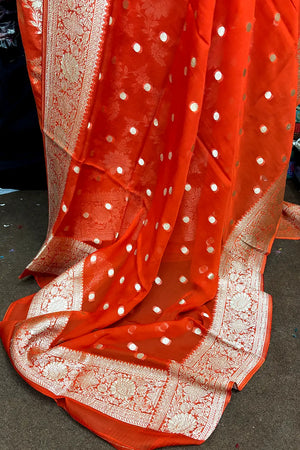 Orange Pure Viscose Georgette Banarasi Suit