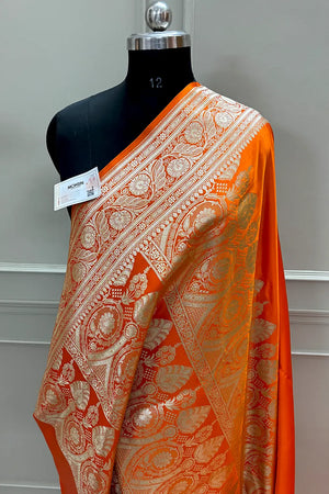 Orange Royal Plain Katan Silk Banarasi Saree