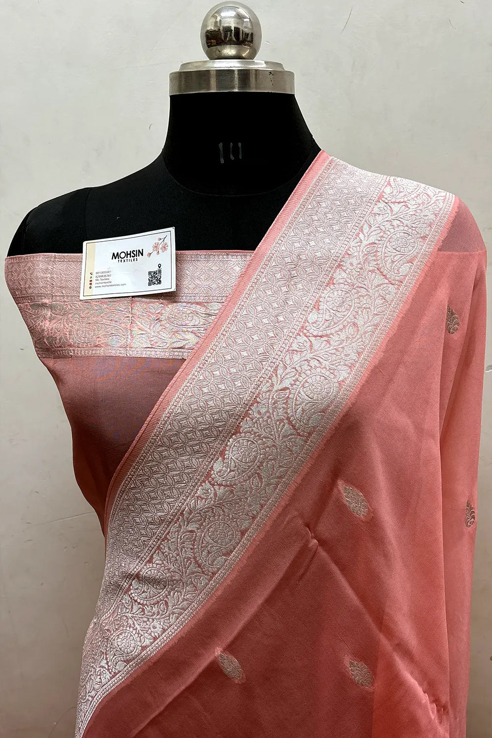 Orange Rupa Buti Pure Viscose Georgette Silk Banarasi Saree