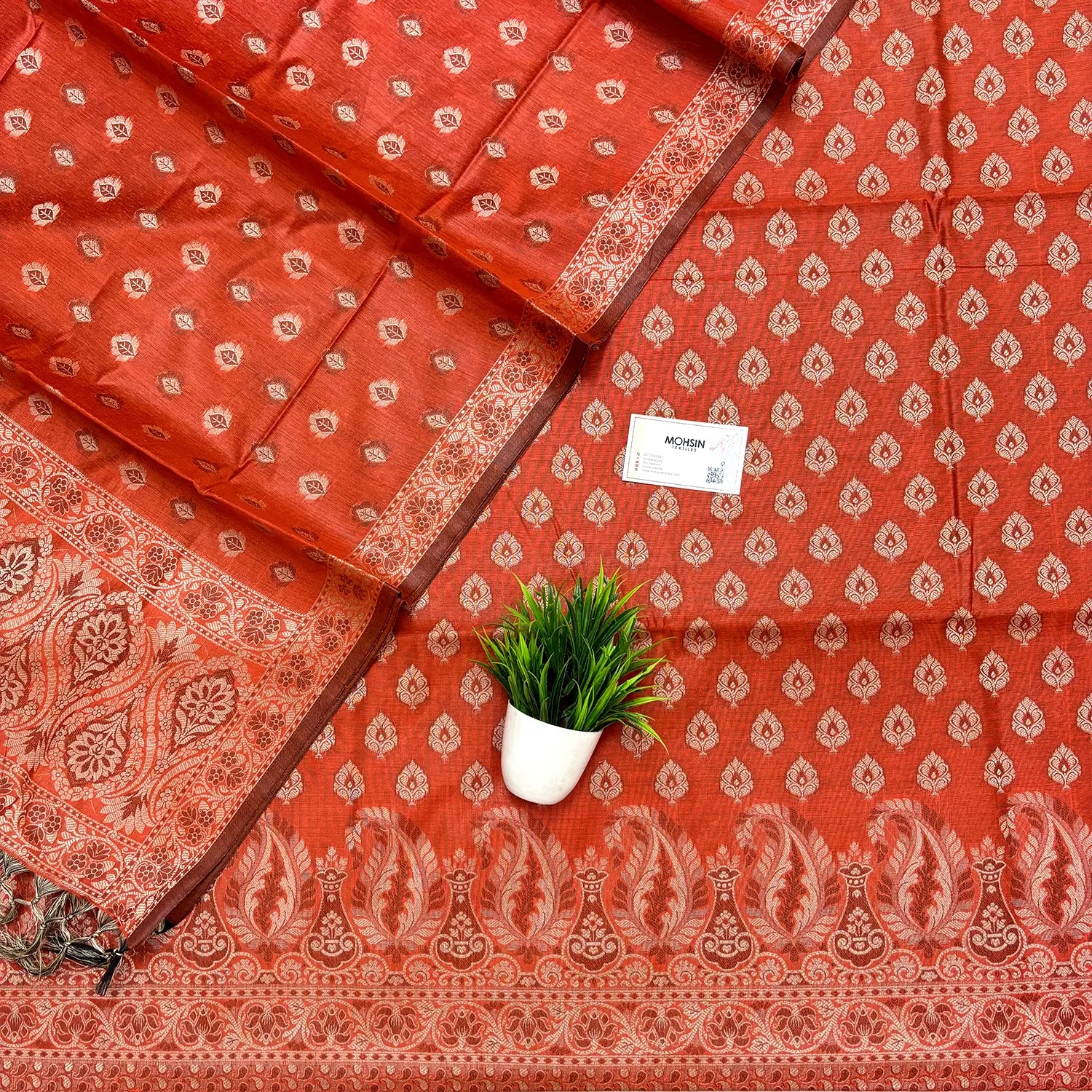 Orange Surahi Paan Cotton Silk Banarasi Suit
