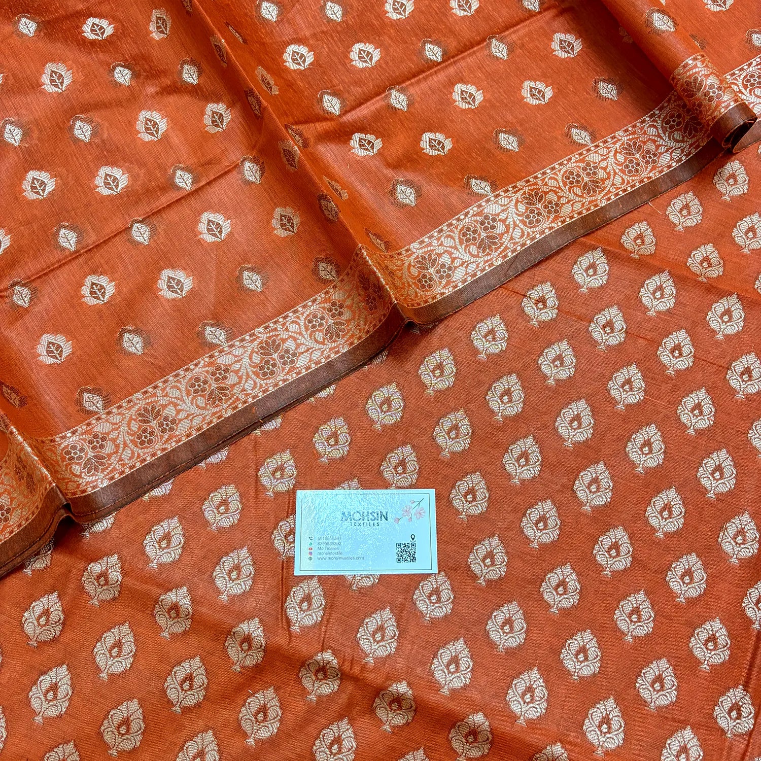 Orange Surahi Paan Cotton Silk Banarasi Suit