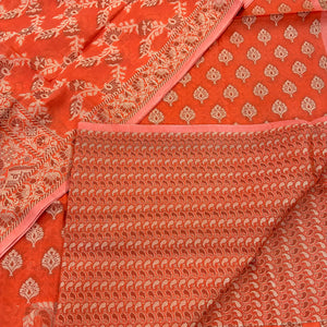 Orange Surahi Tree Cotton Silk Banarasi Suit