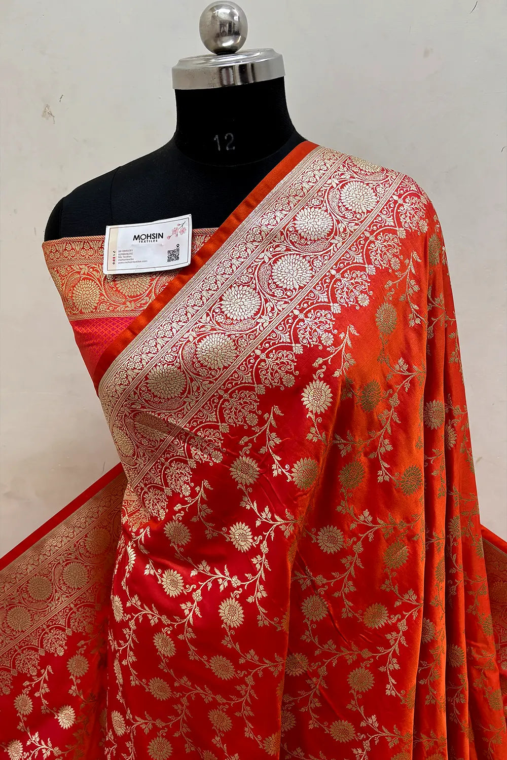 Orange Surajmukhi Jaal Katan Silk Banarasi Saree