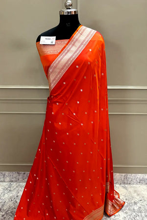 Orange Wazir Buti Katan Silk Banarasi Saree