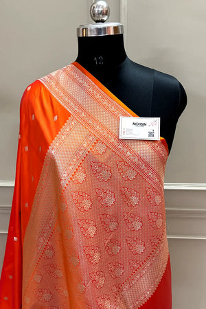 Orange Wazir Buti Katan Silk Banarasi Saree