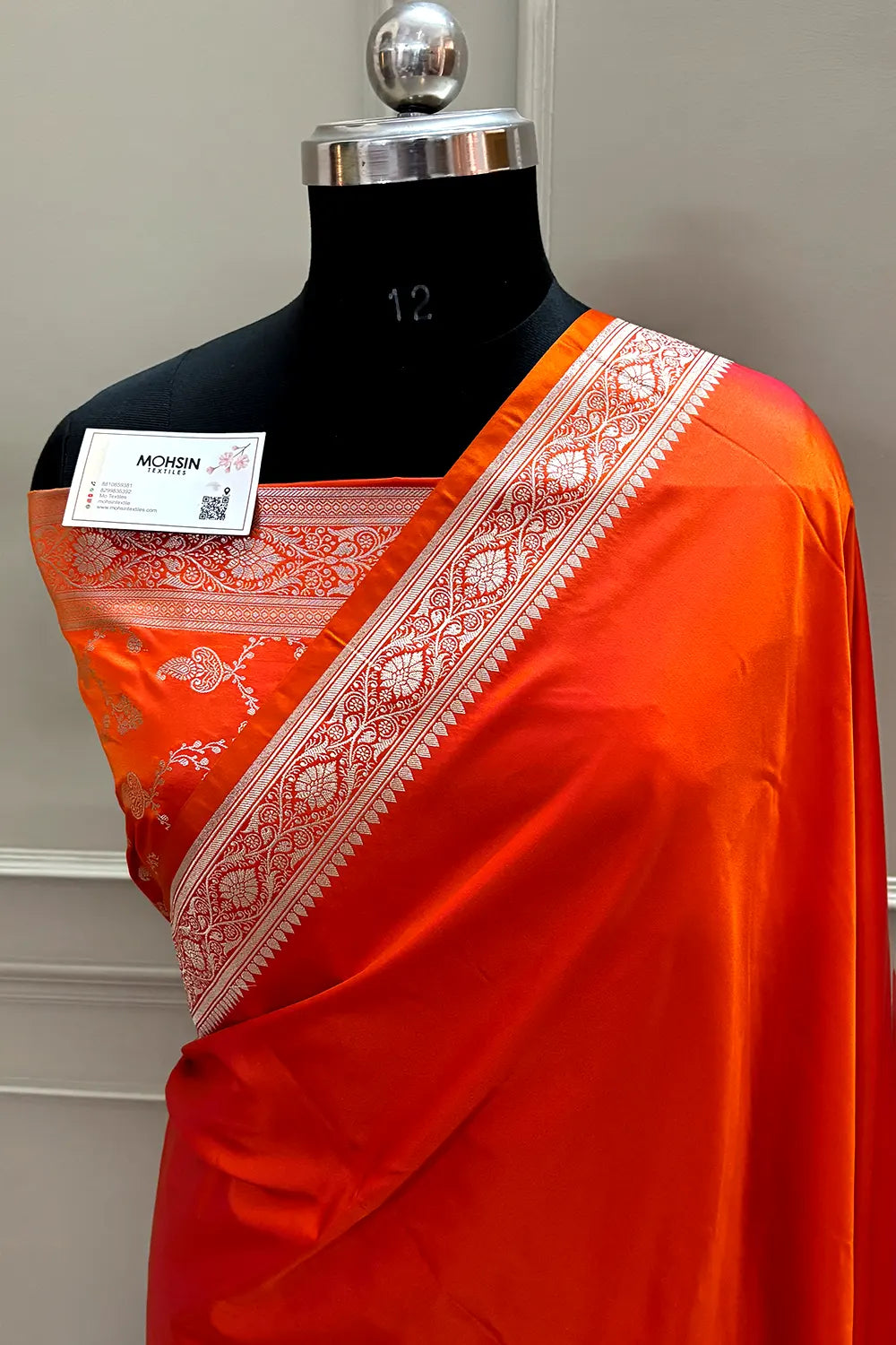 Orange Zari Border Katan Silk Banarasi Saree