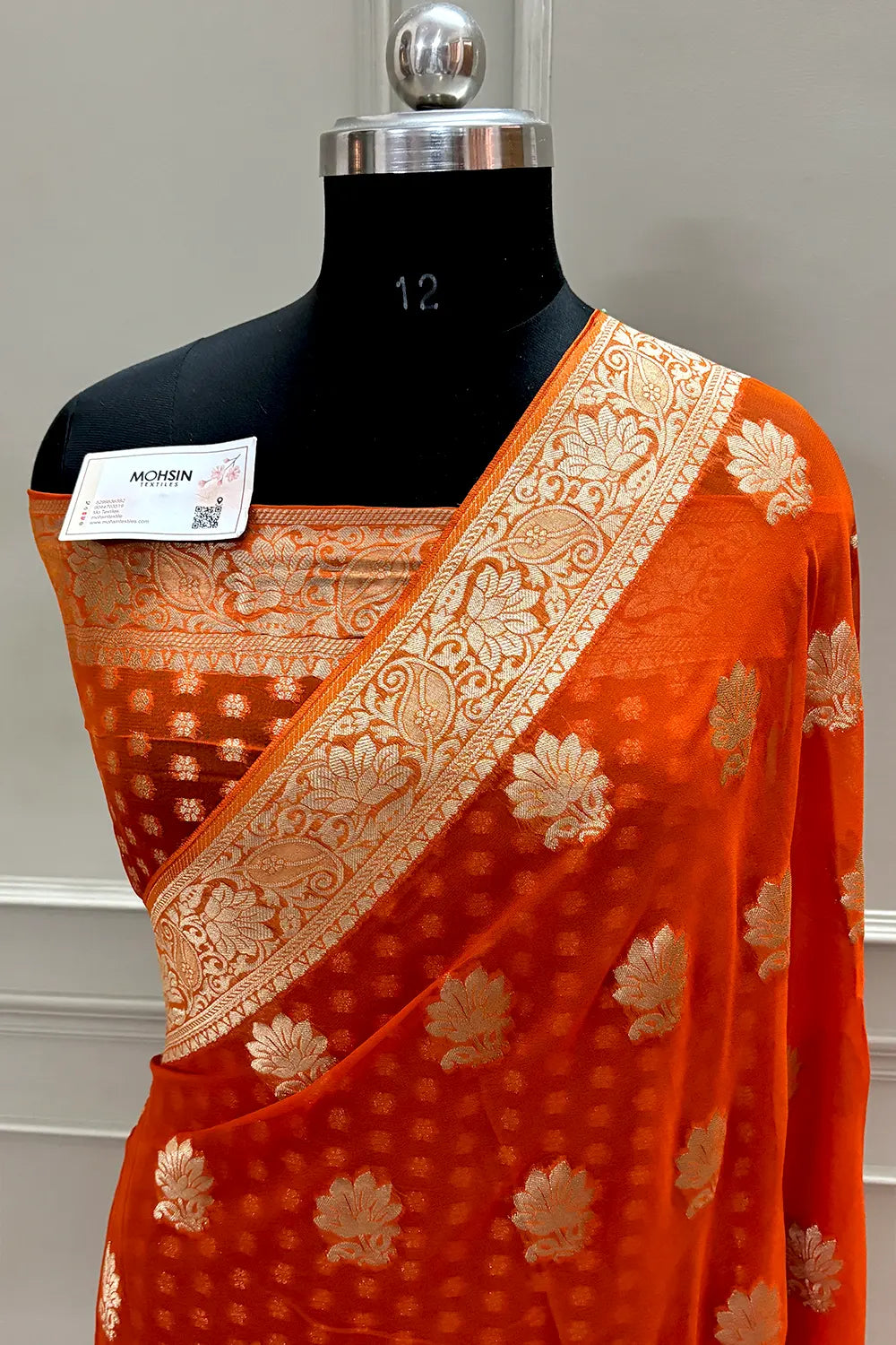 Orange Zari Georgette Silk Banarasi Saree