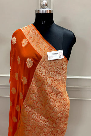 Orange Zari Georgette Silk Banarasi Saree