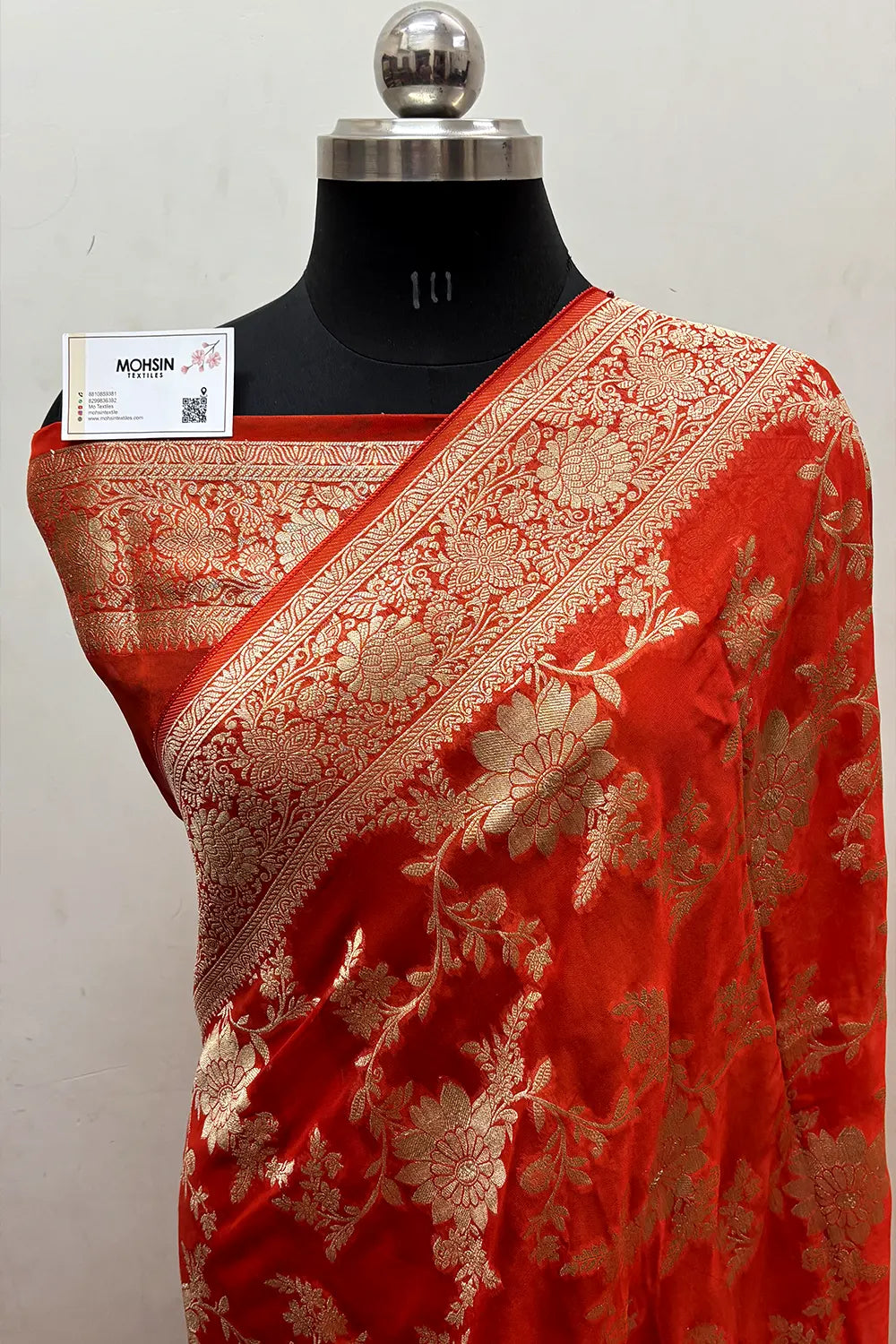 Orange Zari Georgette Silk Banarasi Saree