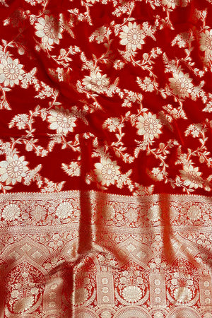 Orange Zari Georgette Silk Banarasi Saree