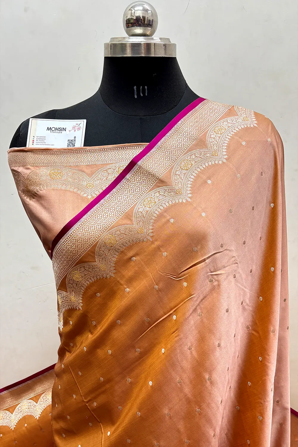 Orange Zari Katan Mashru Silk Banarasi Saree