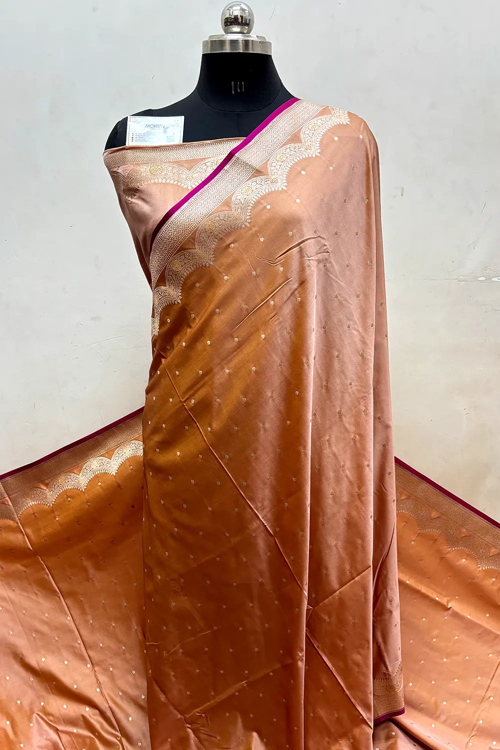 Orange Zari Katan Mashru Silk Banarasi Saree