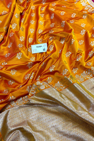 Orange Zari Katan Silk Banarasi Saree