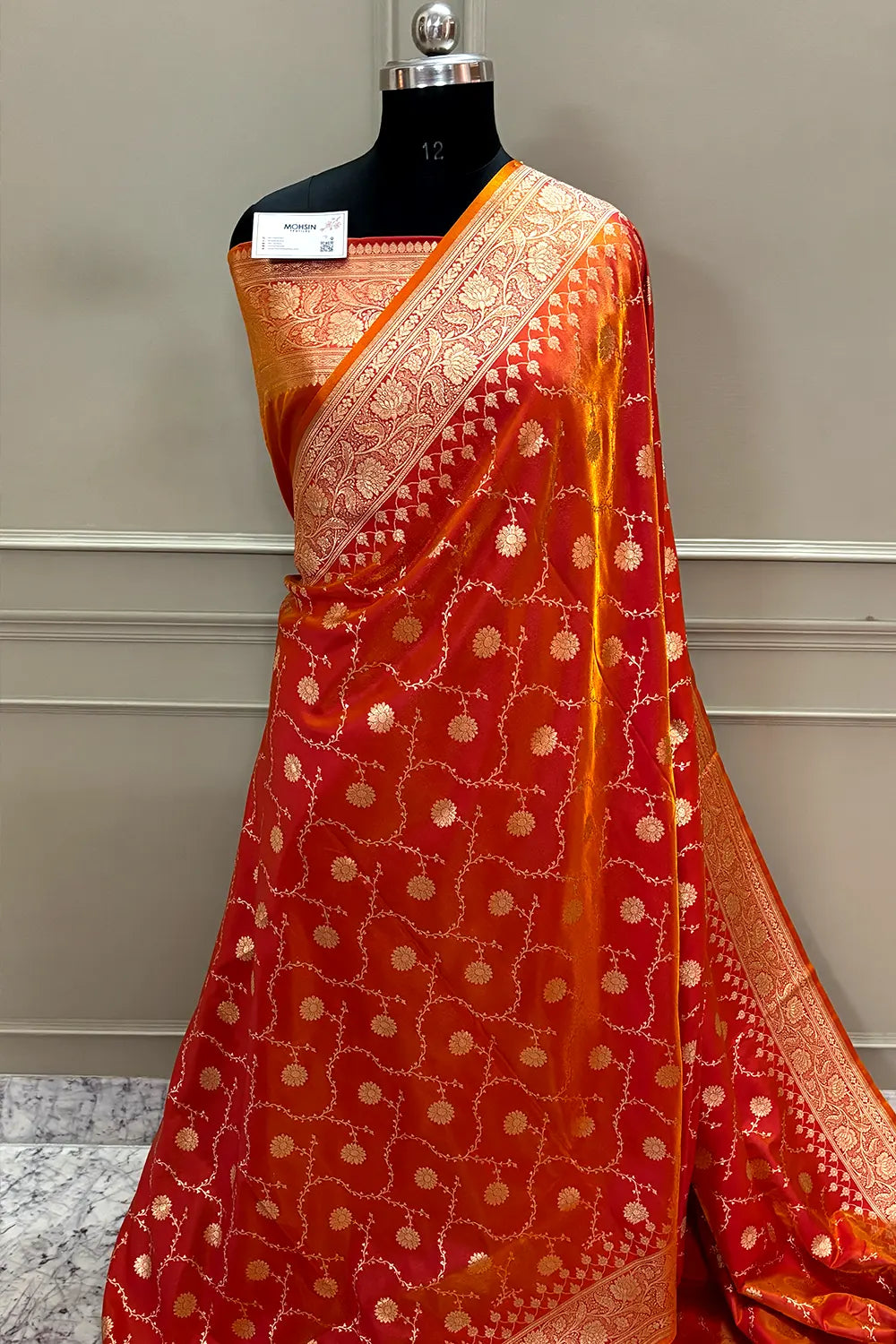 Orange Zari Katan Silk Banarasi Saree