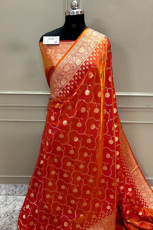 Orange Zari Katan Silk Banarasi Saree