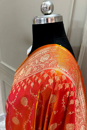 Orange Zari Katan Silk Banarasi Saree