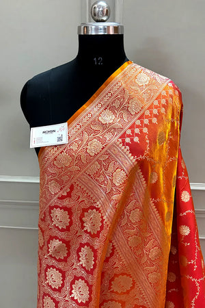 Orange Zari Katan Silk Banarasi Saree