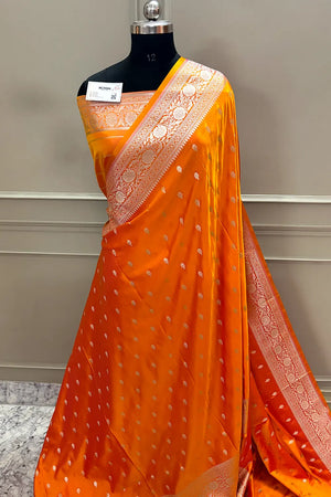 Orange Zari Katan Silk Banarasi Saree